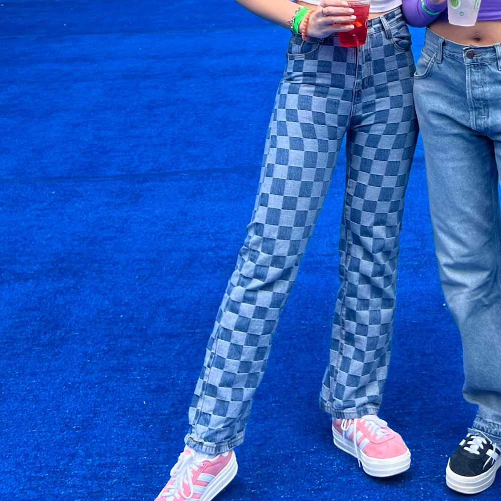 Checkered Pattern Jeans - image 1